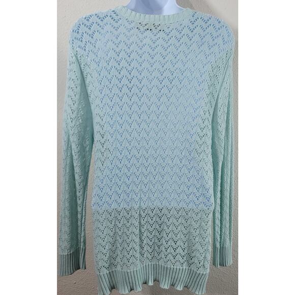 Croft & Barrow Mint Green Open Knit Button Up Cardigan Sweater Large Lightweight - Picture 2 of 6
